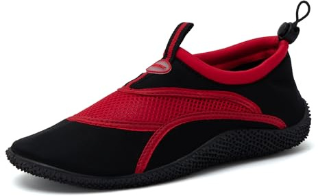 JOMIX Chaussures Aquatiques Hommes Chausson Plongée Homme Chaussure d'eau Sandales de Mer pour Surf Nager Sport (Noir Rouge, 42)