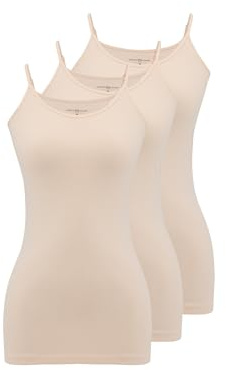 WESTMARK LONDON Femme Coton Paquet de 3 Tops Spaghetti Débardeur Feinripp avec Bretelles Ajustables (Noir, Blanc, Beige, Tailles XS-3XL)