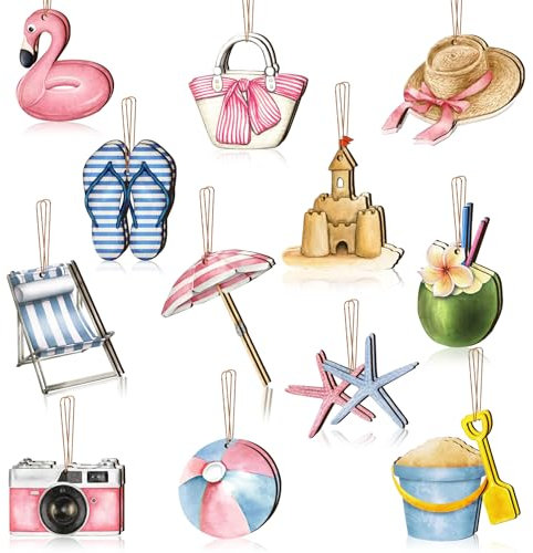Ornamenti Estivi in Legno Appendere Estate Pendenti in Legno Tropicale Ornamenti Hawaiane da appendere per Festa Estiva, Decorazione Tropicale (D-24 Pezzi)