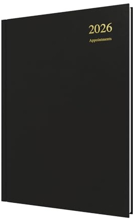 Collins - Essential - 2026 12 Month Calendar Year Planner, Day-To-Page with 1/2 Hourly Appointments Diary, A4 Hard Cover - Black (ESSA41A.99-26)