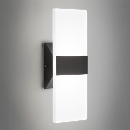 LightFuze 12 Inch Modern LED Wall Sconce, Indoor Dimmable Black Wall Lights, 12W 2700K-5000K Adjustable, Hardwired Up and Down Acrylic Wall Sconce Lights for Living Room Bedroom Bathroom Hallway, ETL