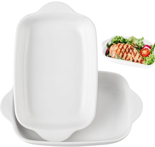 Pirofila in Ceramica, Set di 2 Pirottini da Forno in ceramica, Teglia Rettangolo, Pirofila Quadrata con Manici, per Tiramisù e Sformati