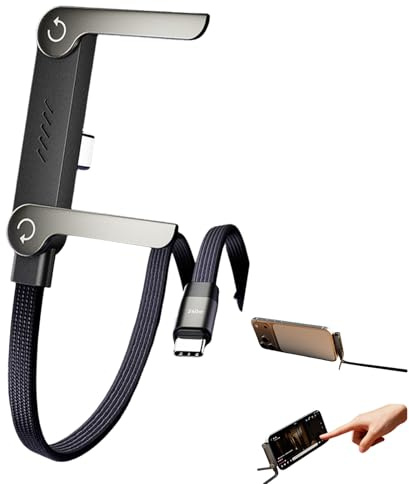 Sideways telefonladdare, sidoknappar för mobiltelefon, 240 W snabbladdning, 2-i-1 USB C osynlig hållare-laddare, 1,5 m lång kabel med integrerat telefonstativ för smartphones surfplattor (1 styck)