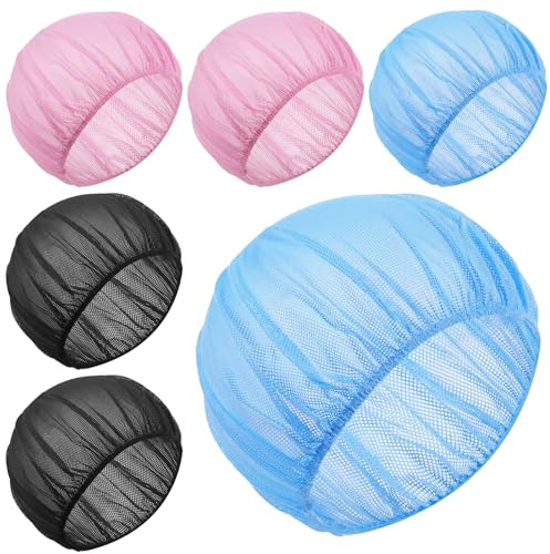 Qianyu Cuffia da notte in rete per dormire, 6 pezzi, retine per capelli ricci, protezione per parrucca, per donne (nero, rosa, blu)