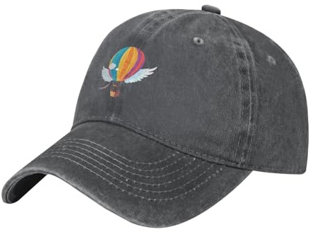 WHJDPP Black Adult Baseball Cap Hat Hot air Balloon with Wings Printed for Men and Women Stylish Durable, Deep Heather, One Size