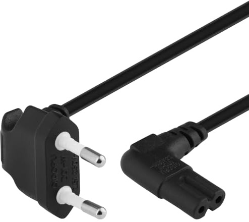 PremiumCord Cable de Alimentación de 230V 1m, para PC/Monitor/TV/UPS, Cable de Alimentación con Enchufe Europeo a Toma Doble Europea C7 de 2 Pines, IEC 320, Angular, Negro