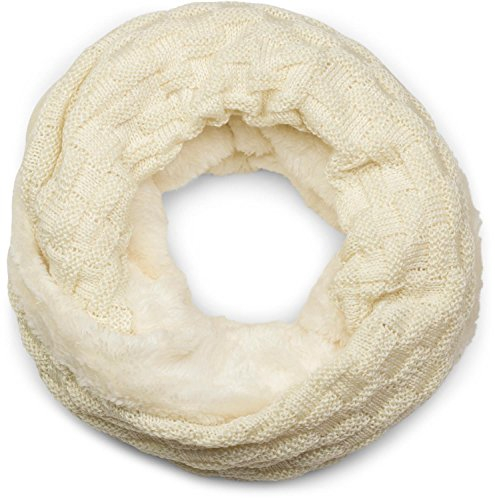 styleBREAKER warmer Feinstrick Loop Schal mit Flecht Muster und sehr weichem Fleece Innenfutter, Schlauchschal, Unisex 01018150, Farbe:Creme-Beige