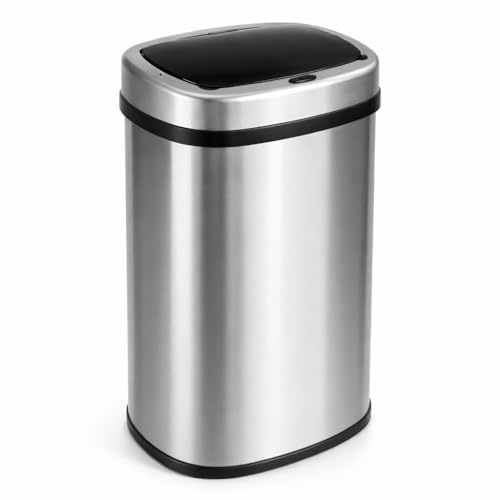 Cubo de Basura Automatico Cocina con Sensor de Movimiento Inteligente Sin Contacto | 50 litros Acero INOX Tapa Automática Carga con Pilas o Batería. Diseño moderno para hogar oficina y reciclaje