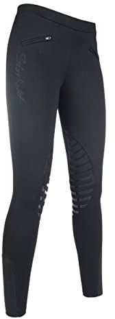 HKM 9228 - Leggings da Equitazione Starlight, con Inserti in Silicone per Ragazze, Colore Nero/Nero, 38