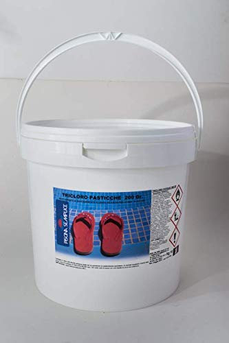 PISCINA SEMPLICE, Tricloro 90/200 Per Piscina, Ideale Per Il Rilascio Di Cloro Attivo Stabilizzato, Per Il Mantenimento Dei Livelli Di Cloro Giornalieri, A Lenta Dissoluzione, Formato da 10 Kg