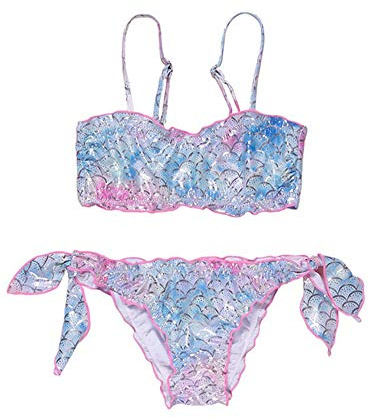 Geagodelia Costume da Bagno Bambina 7-15 Anni Bikini Sirena 2 Pezzi Ragazza Top con Bretelle Mutande a Triangolo per Mare Bagno Spiaggia (Blu&Rosa, 11-13 Anni)