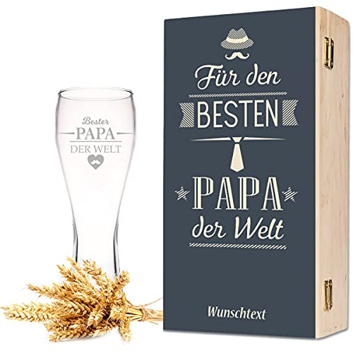 Leonardo - Vaso de trigo con grabado - Bester Papa der Welt - Regalo ideal para el día del padre - Vaso de cerveza de trigo de 0,5 l como regalo de cumpleaños para hombres