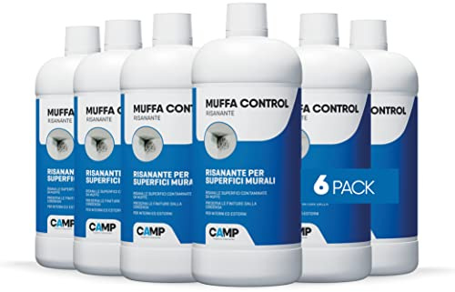 CAMP Muffa Control Risanante - Trattamento Antimuffa per Muri Interni ed Esterni, Soluzione Risanante Pronta all'Uso - Inattiva le Muffe Esistenti ed Evita la Ricomparsa - Prodotti Pulizia Casa, 6x1 l