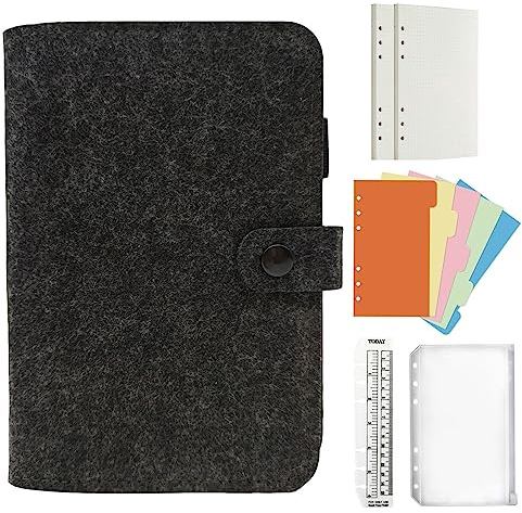 Jalach Filz Ringbuch a5 a6 nachfüllbar, A6 A5 Binder mit 90 Blatt Papier gepunktet Notizbuch Ringordner Tagebuch Planer Kalender Organizer für Arbeit Schule Rezepte Reise