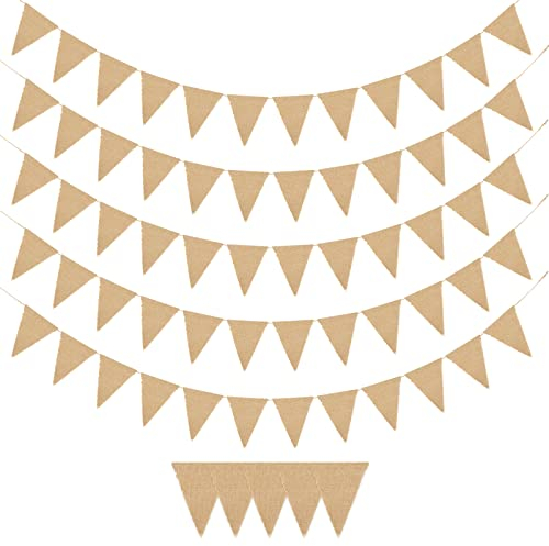 jijAcraft Wimpelkette Jute Outdoor Wetterfest: 20M Rustikal Wimpel Girlande, Leinen Girlande Banner für Hochzeitsdekoration, Gartenparty, Geburtstag, Taufe (60 Stück Wimpel)