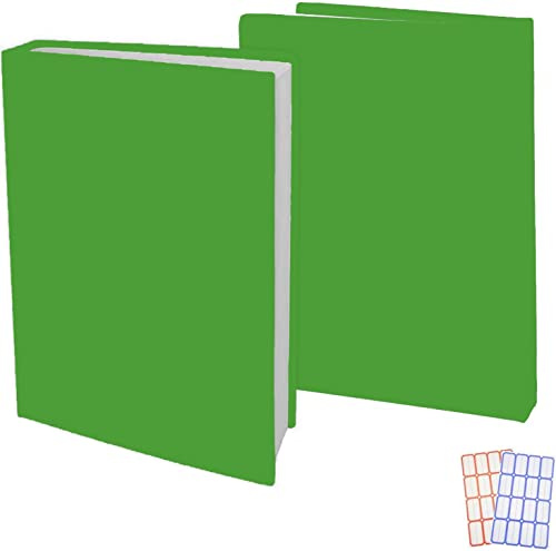 2 Pack Stretchable Book Sleeve Covers, for Paperbacks Hardcover Textbooks up to 9 x 12, Office Supplies with Free Sticker Labels (2 Pack, Green)