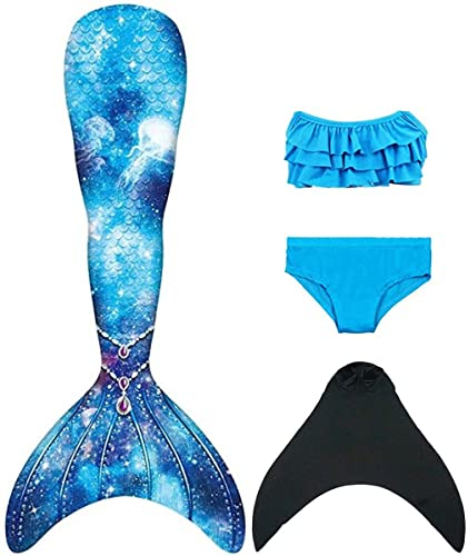 NAITOKE meerjungfrauenflosse mädchen Badeanzug - Meerjungfrau Flosse Bademode mit Bikini Set und Monoflosse Mermaid Tail, 4 Stück Set,POOAD,130