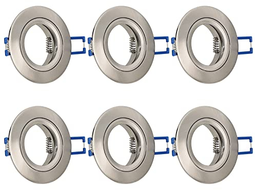URing 6x Marco Foco Empotrable GU10 aluminio Níquel, Marco Ojo de Buey de techo Incl. Portalámparas GU10 Para Lámparas de Led O Halógena, Redondo Foco led interior techo, Orificio de montaje ø65mm