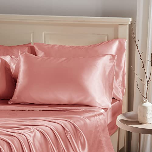 Manyshofu Rose Gold Satin Pillowcase for Hair Protection- 2Pcs Queen Pillow Cases, Luxury & Silky Pillowcases 20x30 Pillow Covers with Envelope Closure