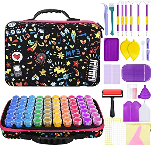 5D Diamond Painting Zubehör Boxen Mit 70 Fächern, Organizer für DIY Kunst Handwerk, Werkzeug Set Mit Stift, Trichter, Stickers