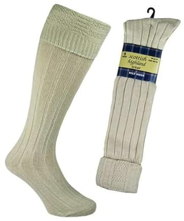 IBEX MART Chaussettes de kilt en laine pour homme écossais des Highlands traditionnels, crème, Taille unique