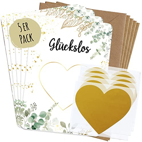 JEKA 5 skraplösa gör själv, skrapkort att skriva på själv – gör lyckligt själv med skraphjärta, guld, presentkupong med 5 kuvert, kupongkort