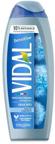 Vidal - Docciaschiuma Sensitive, Formula Delicata, Arricchito con Talco Liquido, Dermatologicamente Testato, 250ml