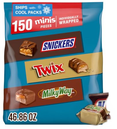 SNICKERS, TWIX, & MILKY WAY Minis Chocolate Candy Bars Variety Pack, 150 Ct Bulk Bag