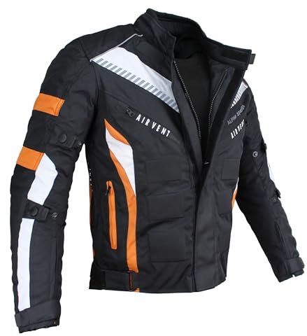 EURO STARS Motorradjacke Herren Textil Jacke mit Protektoren, Wasserdicht, Winddicht, Biker Custom, Touring Quad, Sport Motorcycle Jacket (DE/NL/SE/PL, Alphanumerisch, 3XL, Regular, Regular, Orange)