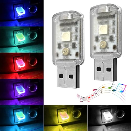 AUTOXBERT 2 Stück Mini USB LED Licht Interieur Neon Atmosphäre, 7 Farben Innenbeleuchtung für Auto, Laptop, Tastatur, Home Decor, Lesen, Schlafen, Camping - Plug and Play