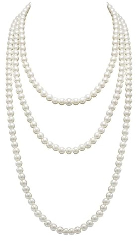 REQAG Collar Largo de Perlas de Imitación, Estilo 1920 Gatsby, Joyería de Disfraz, 150 cm, Negro