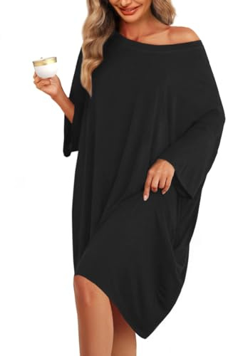 KFUBUO Oversized Pajamas Dress Shirts for Women Plus Size Nightgowns Sleep T Black Sleepwear With Pocket Fit Maternity Fit S-5XL