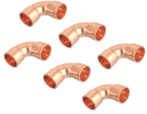 QUARKZMAN 6 Piezas Conector de Tubo de Cobre de 90 Grados con Soldadura por Sudor para Fontanería, 22x22mm, 0.37 Pulgadas
