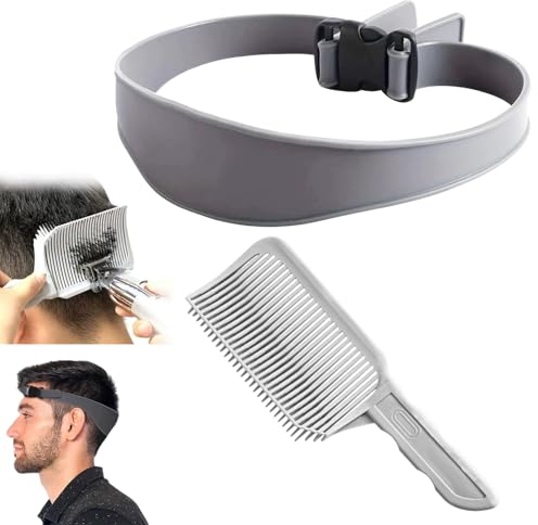 Haarschneidekamm Friseur Kamm,Verstellbare Haarschneide Schablone, Fade Kamm Männer Barber Set,Gebogenes Silikon Haarschnittband Haare Schneiden übergang Haarschneidemaschine Grau