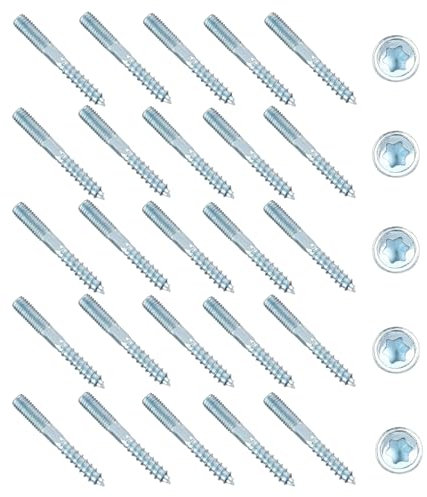 25 Pièces Vis à Double Filetage M8, M8 x 60mm Boulons de Suspension Torx, Acier au Carbone Vis à Cheville à Double Extrémité pour Fixation de Colliers et Montage de Meubles