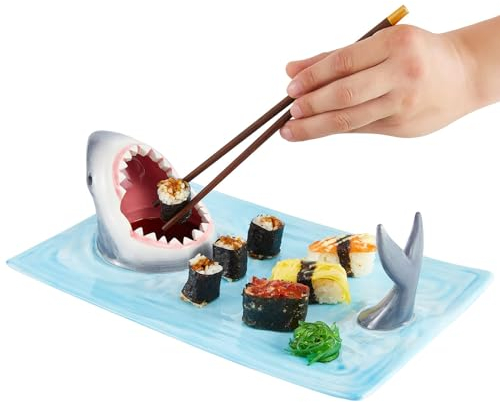 SZZLXYMT haj sushitallrik serveringstallrikar sushi båt serveringsbricka sushitallrik haj doppningsplatta haj skål öppen mun matsäkra material