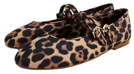 Femmes Rétro Leopard Ballet Flats Boucle Strap Mary Jane Flats Ballerina Chaussures Bout Rond Ballerines Chaussures pour Femme Dames Filles Leopard Taille 39