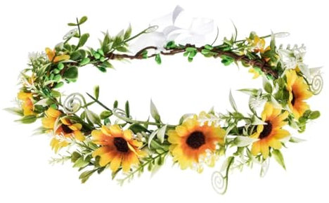 Bandeau Tournesol, Serre Tete Couronne de Fleurs Bandeau Cheveux Fille Avec Fleurs Hippie Bandeau Jaune Cheveux Femme pour Carnaval, Fête, Anniversaire (C)