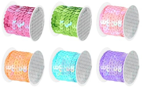 QUARKZMAN 6 Colores 30Yds Tiras De Lentejuelas Planas, 6mm Hilo De Lentejuelas Paillette Carretes De Cinta Para Coser Proyectos DIY De Flecos