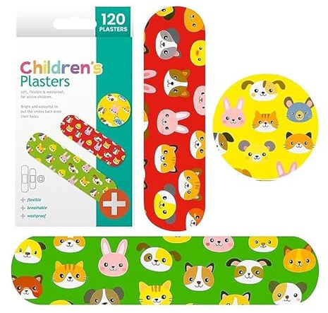 HiFEN® Children's Kids Plasters – Pack of 120 Assorted Sizes & Fun Designs – Waterproof, Skin-Friendly Adhesive Bandages for Cuts, Scrapes & Wounds – Ideal for Home, School & First Aid Kits