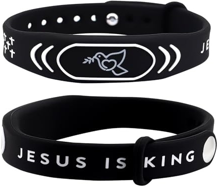 Rheyxases 2 Pack Bible Verse Bracelets Daily Jesus Bracelets Christian Gospel Scripture Bracelet Jesus Is King and Style Combined Inspirational Religious Gifts for Men and Women (JESUS IS KING-Black)