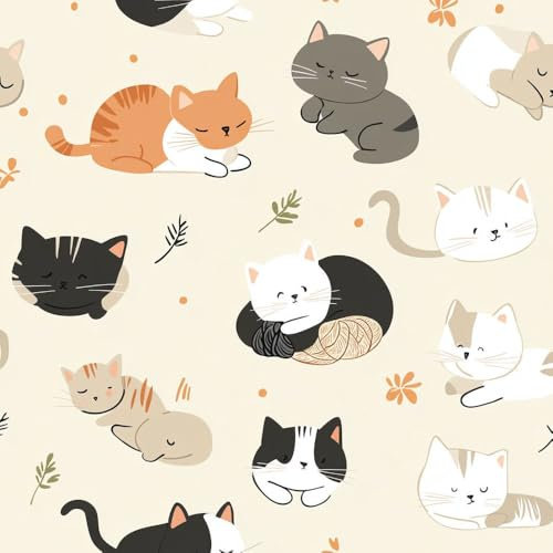 JIAOQSS Papel pintado autoadhesivo Gato encantador Papel tapiz adhesivo Gato animal de granja apto para inquilinos envoltura de vinilo para muebles dormitorio papel de contacto extraíble