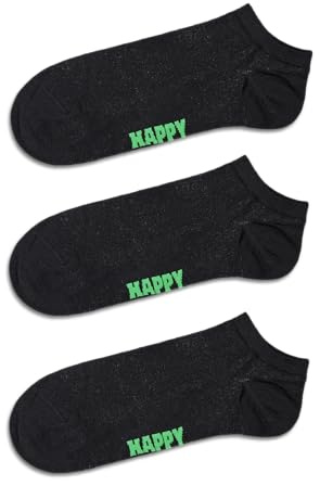 Happy Socks Low Crew Socken für Damen und Herren, einfarbig schwarz, 3er-Pack, Größe 41–46