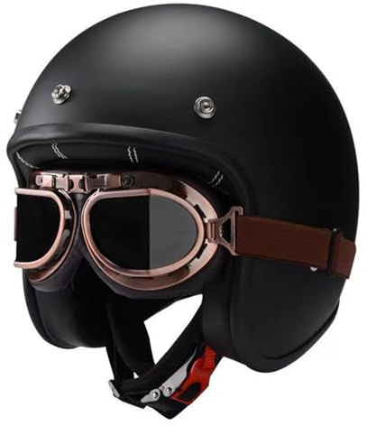 VVPEC 3/4 Vintage öppen hjälm, motorcykelhalvhjälm ECEDOT-godkänd, motorcykelhjälm med skyddsglasögon, retro motorcykelhjälm for män och kvinnor(3,M=57~58cm)