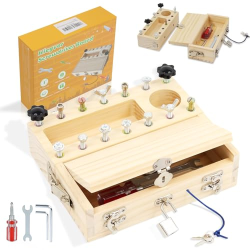 Hiegvor Giochi Montessori 3 Anni, Attrezzi in Legno Bambini, Cacciavite Giocattoli, Giocattoli di Abilità Motorie, Attrezzi in Legno Bambini Montessori Giochi, per Regalo Bambina Bimbo 3 4 5 Anni