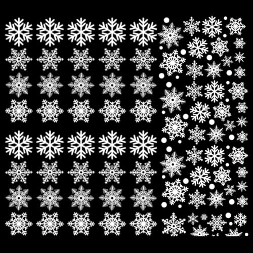 YUVKIN 240 pezzi Fiocchi di neve decorativi per Natale, riutilizzabili, adesivi statici, decorazioni per albero di Natale e fai-da-te, albero di natale con neve (Tema invernale)