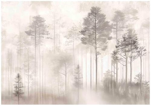WallArena – fleece fototapet skog dimma 250 x 175 cm – fototapeter – för vardagsrum sovrum – fibertapet tapet tapet 3D-effekt – inkl. klister – landskap boho beige natur
