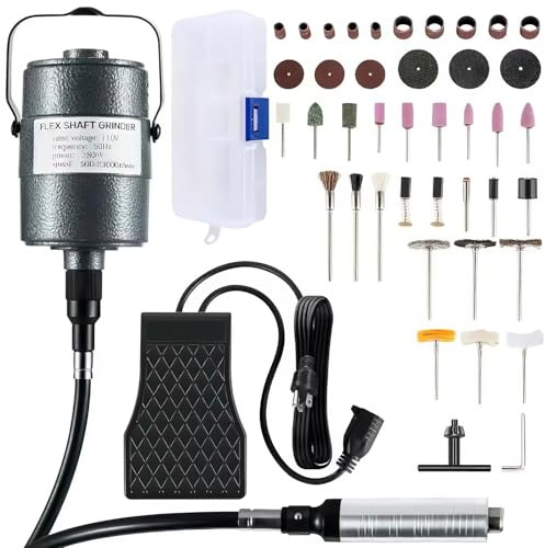 Lucidatrice rotativa elettrica a velocità variabile, kit flessibile con pedale e mandrino, 3 ganasce per gioielli, legno, metallo, strumento professionale 190 W con albero flessibile 100 cm