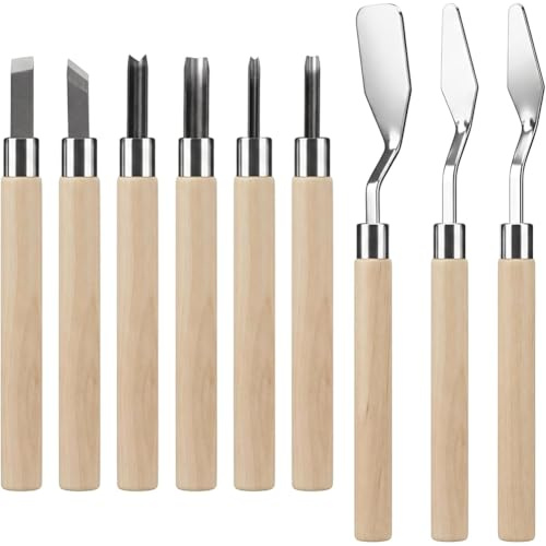 Ounfhtrttk 9 PCS Linoleum-Schnitzblöcke für Den Druck, Holzschnitzset mit 3 Schabern, Stempelherstellungsset für Anfänger, DIY-Handwerksprojekte.