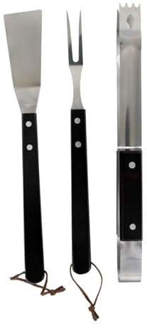 CUISY KC2363 Ustensile Barbecue Manche, Bois/INOX Noir 42,50 x 5,50 x 3 cm 3 pièces